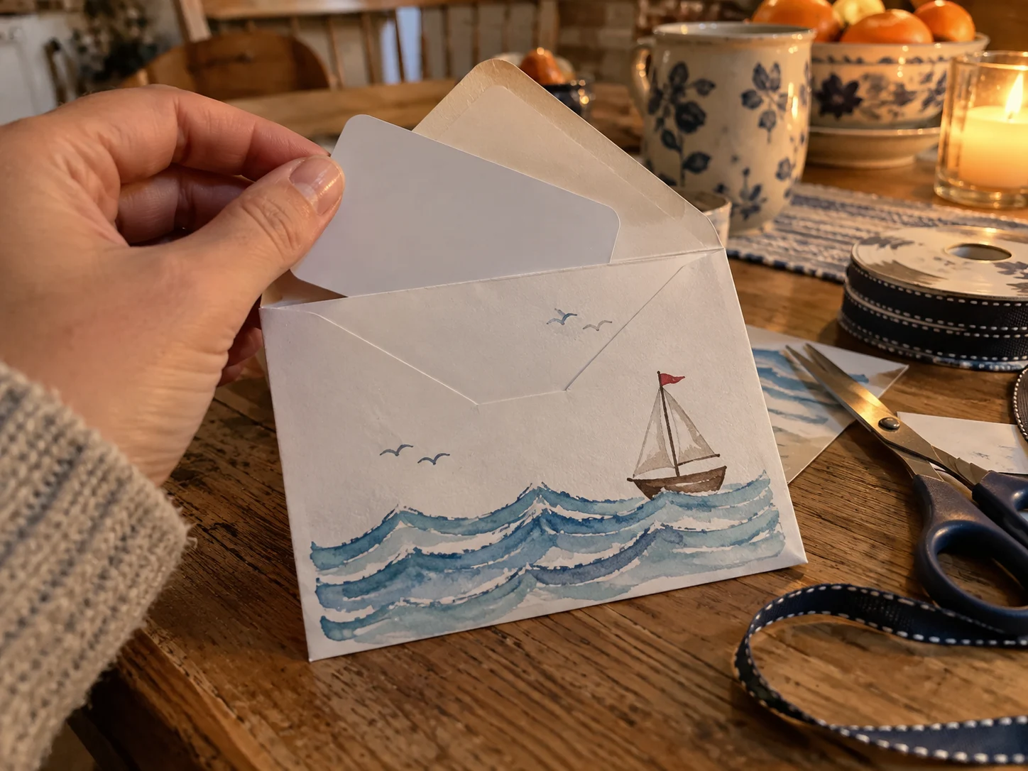 Unbranded cruise gift card presented in a nautical greeting card