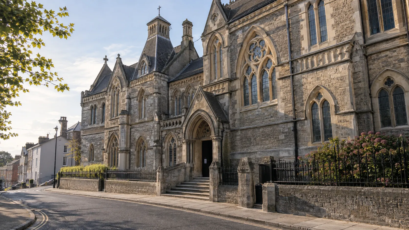 Historic exterior of Dorset Museum and Art Gallery in Dorchester.