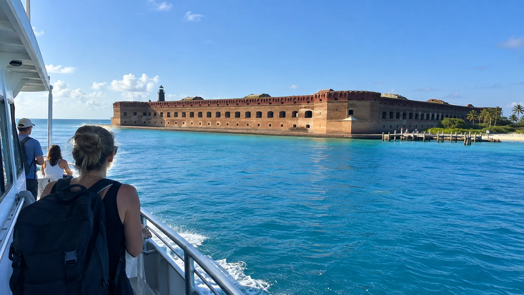 Passenger ferry approaching Fort Jefferson in Dry Tortugas National Park