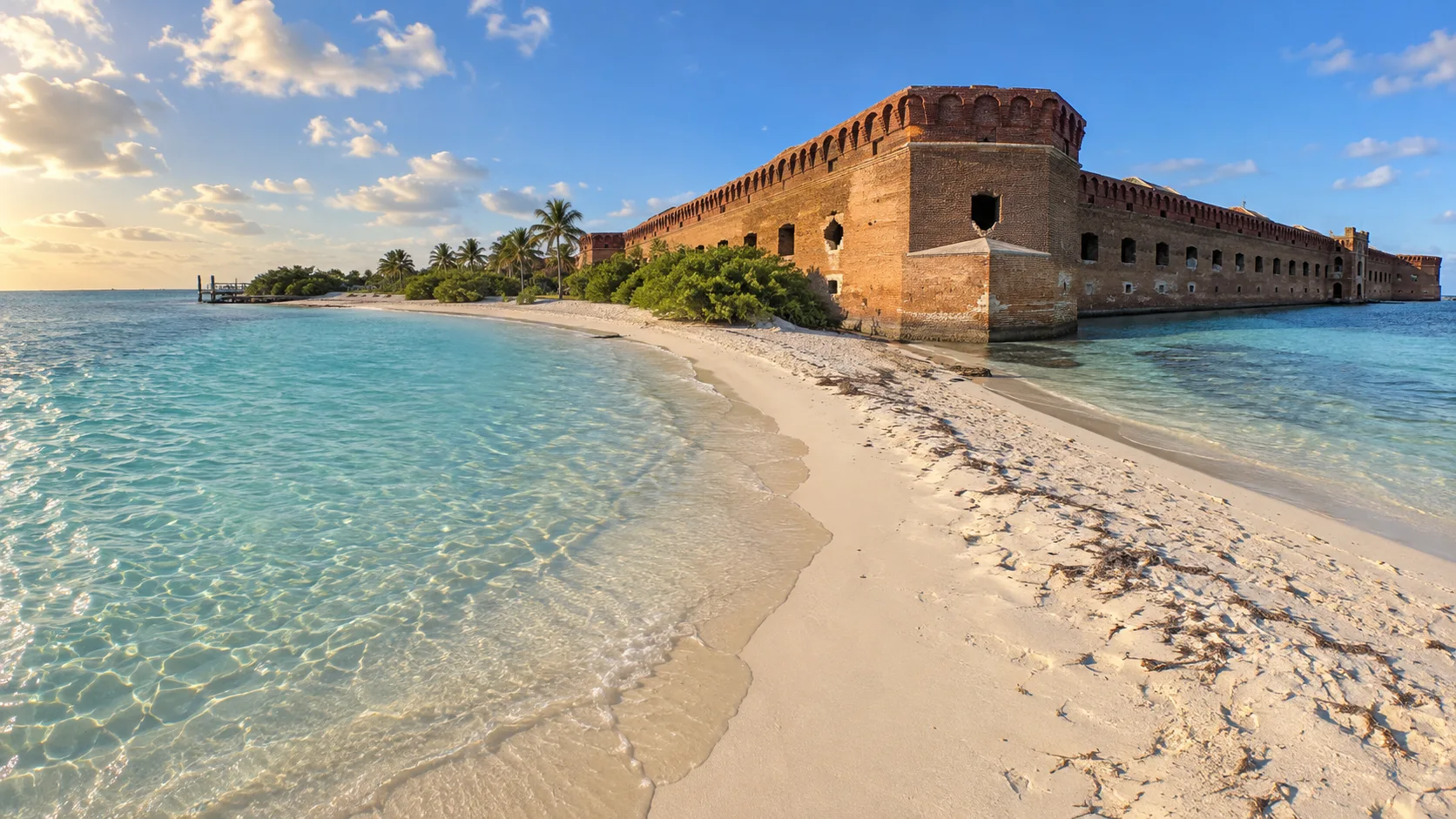 Quiet swimming beach beside the red-brick walls of Fort Jefferson.