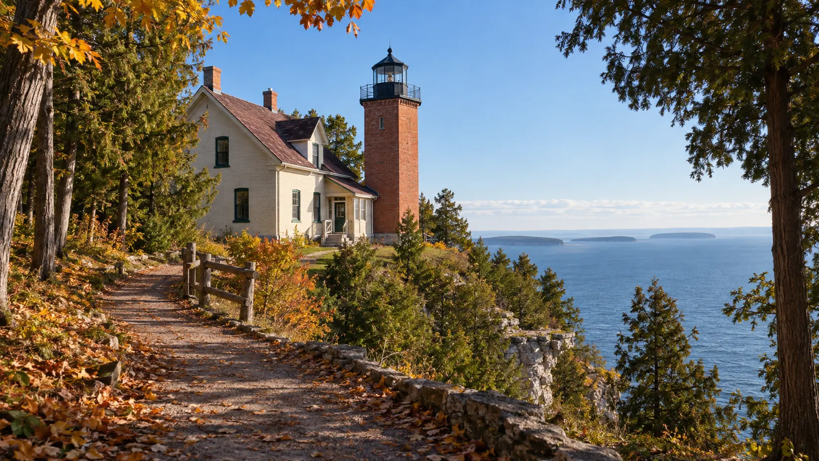 Eagle Bluff Light Station above Green Bay in Peninsula State Park during autumn