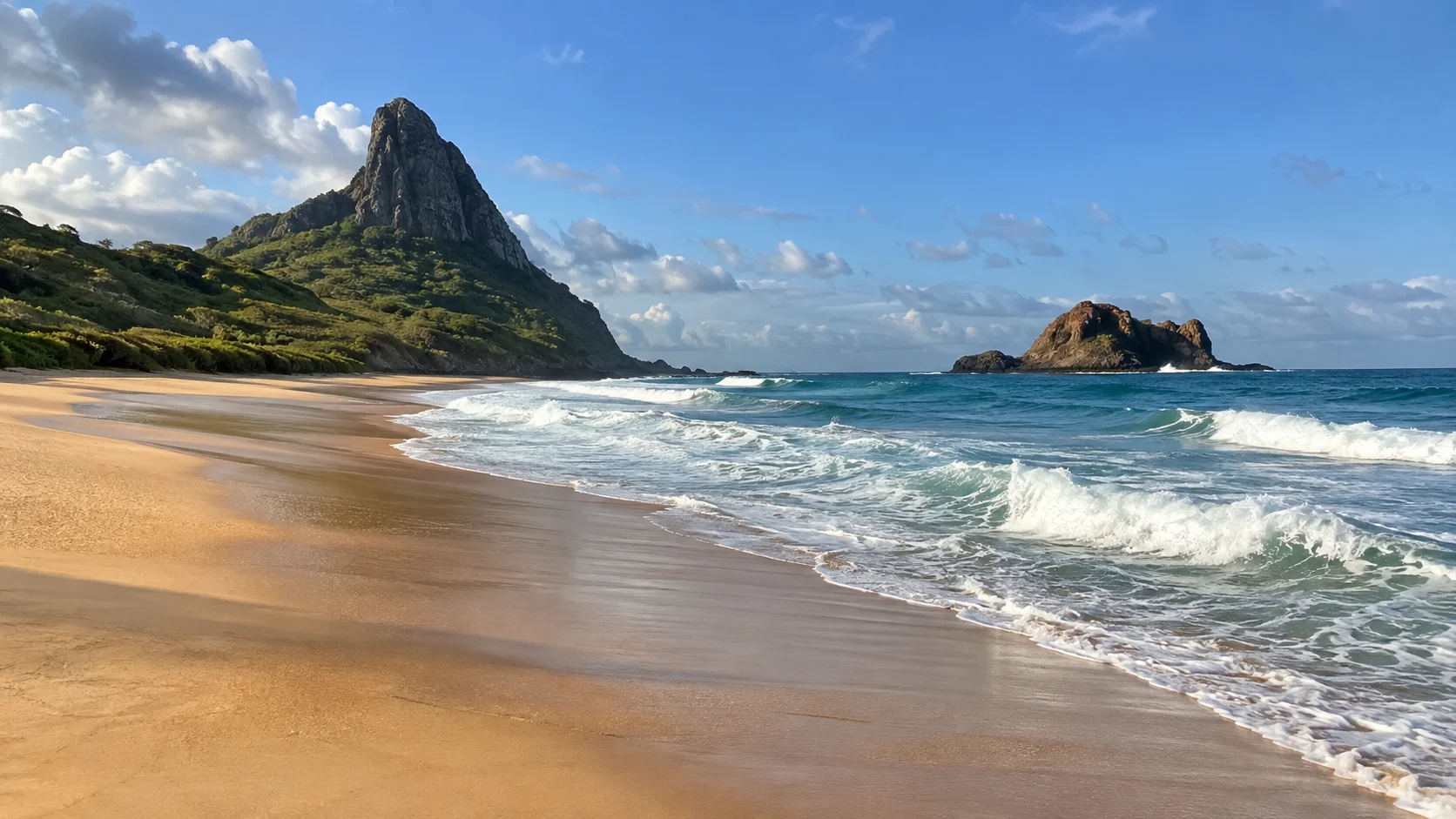 Empty Praia do Leão and powerful Atlantic surf