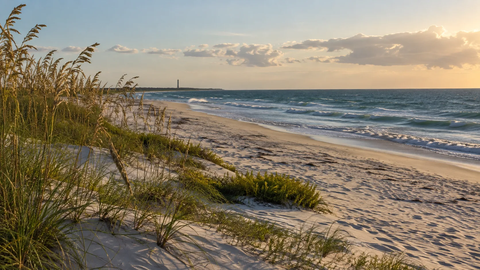 Sea oats frame the quiet shoreline of St. George Island State Park.