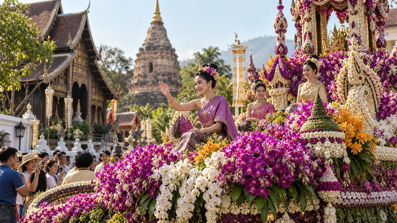 Orchid-covered float at the Chiang Mai Flower Festival in Thailand