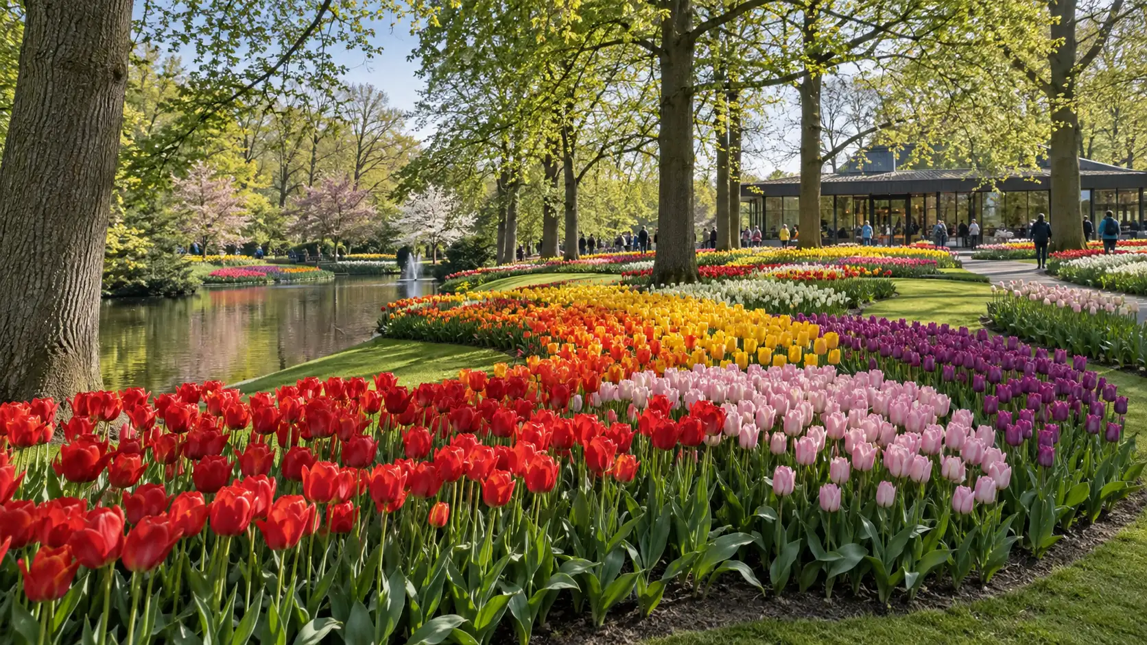 Colorful tulip gardens in bloom at Keukenhof in the Netherlands