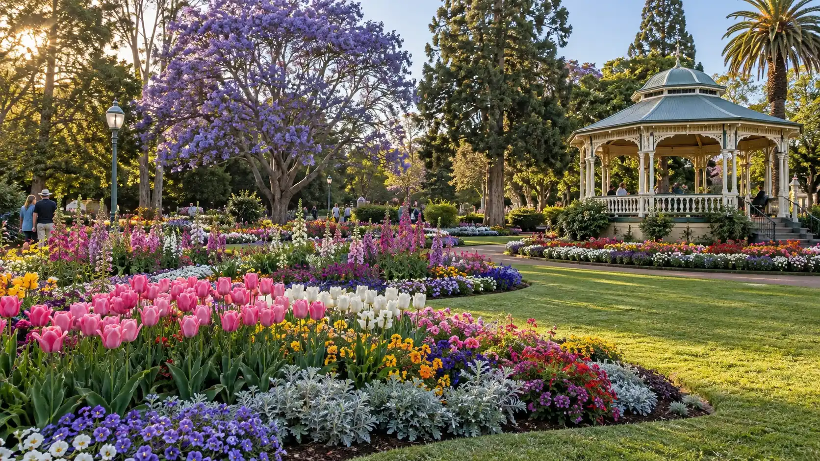 Layered spring flower beds at Toowoomba's Carnival of Flowers in Australia