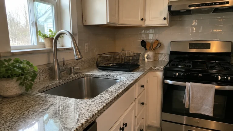 Clean kitchen with an empty sink, clear counters, and stainless steel stove.