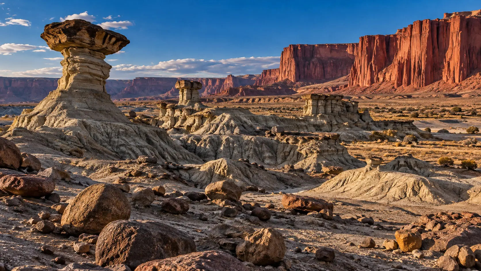 Moon Valley rock formations and red canyon walls at Ischigualasto and Talampaya