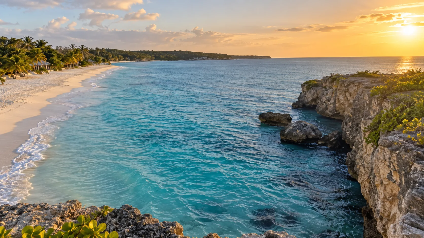 White sand and blue Caribbean water along Seven Mile Beach in Negril.
