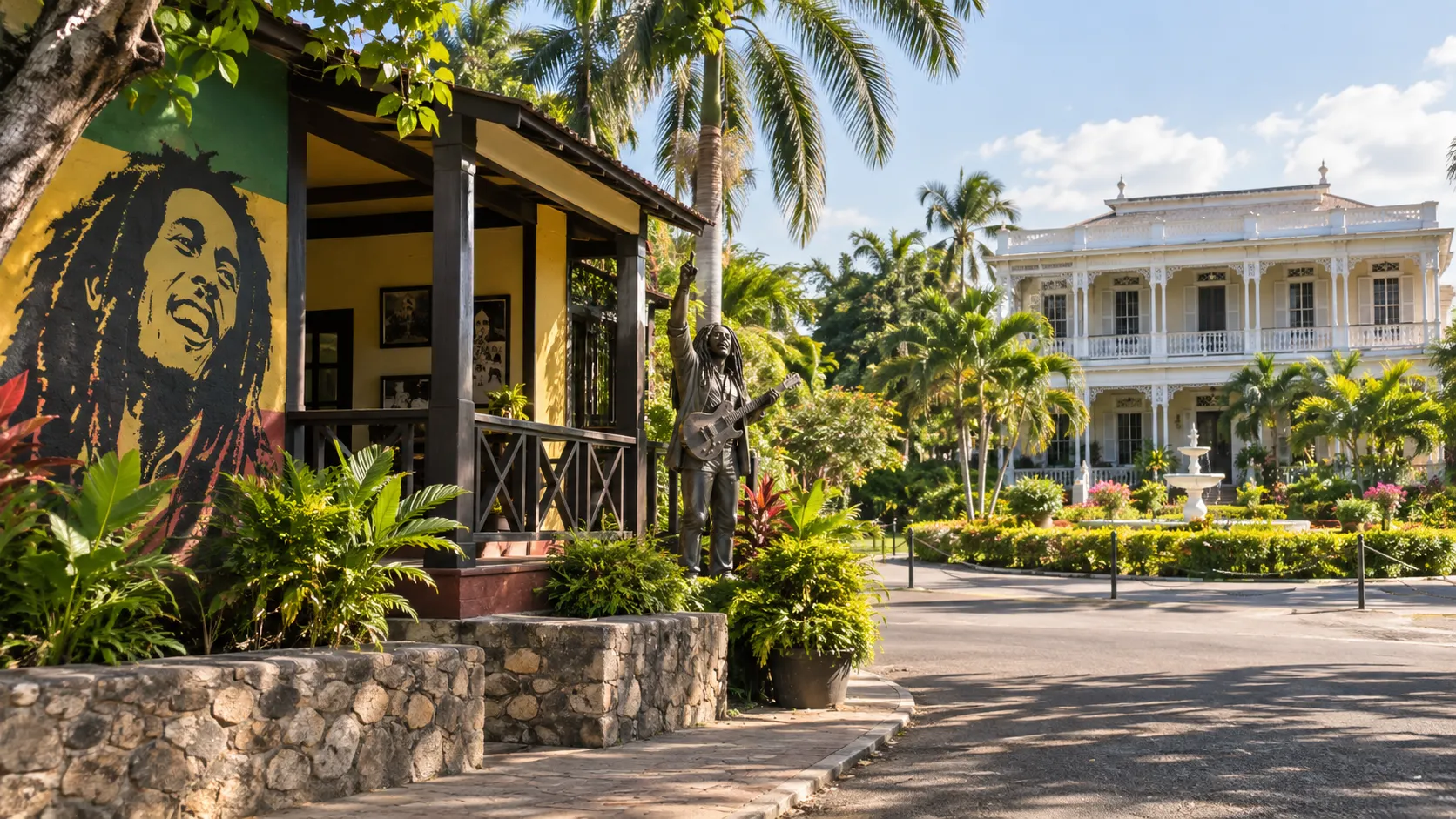 Historic colonial house and tropical garden in Kingston, Jamaica.