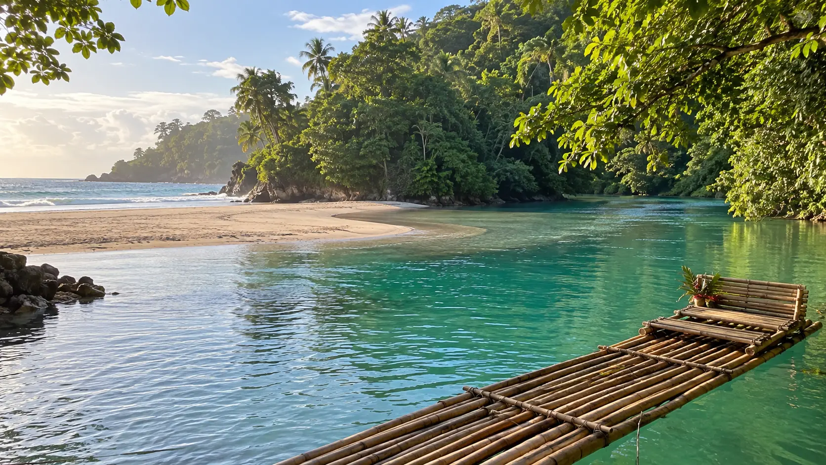 Turquoise river meeting the beach near Frenchman’s Cove and Port Antonio.
