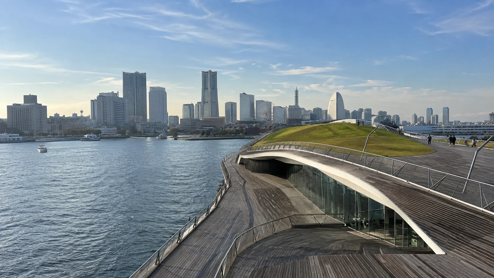 Yokohama's Osanbashi terminal and Minato Mirai skyline.