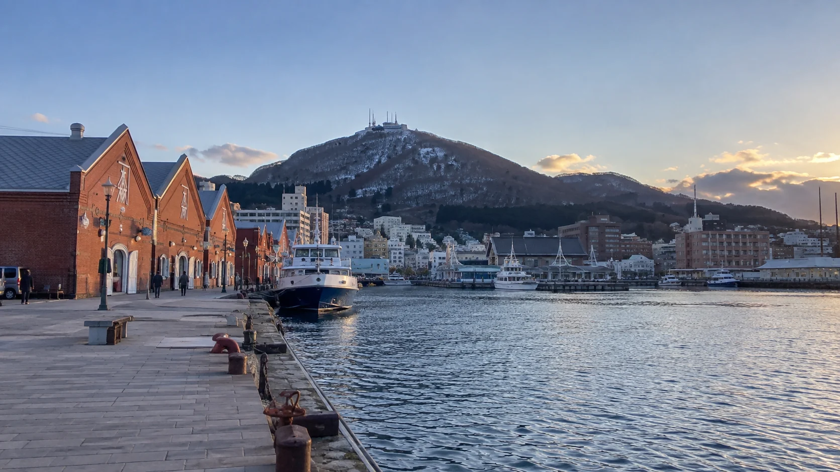 Hakodate harbor and historic brick warehouses.
