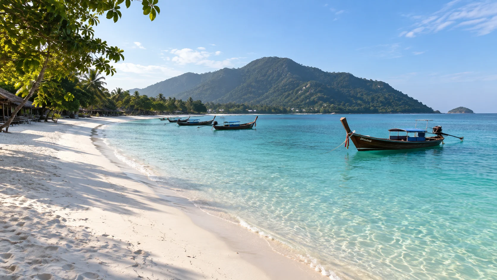 Long-tail boats off Pattaya Beach on Koh Lipe