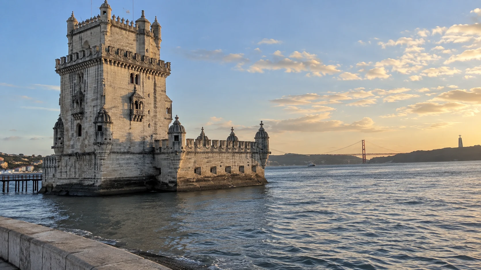 Belém Tower beside the Tagus River in Lisbon