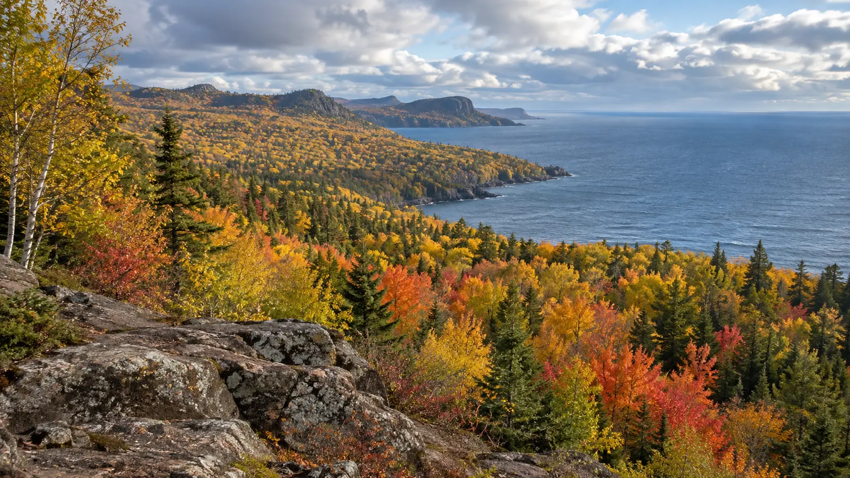 Autumn forest and Lake Superior viewed from Oberg Mountain