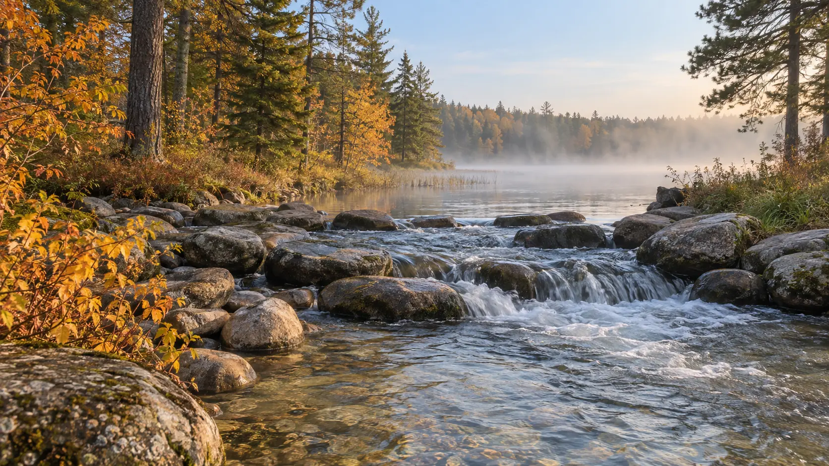 Lake Itasca flowing over stepping stones into the young Mississippi River