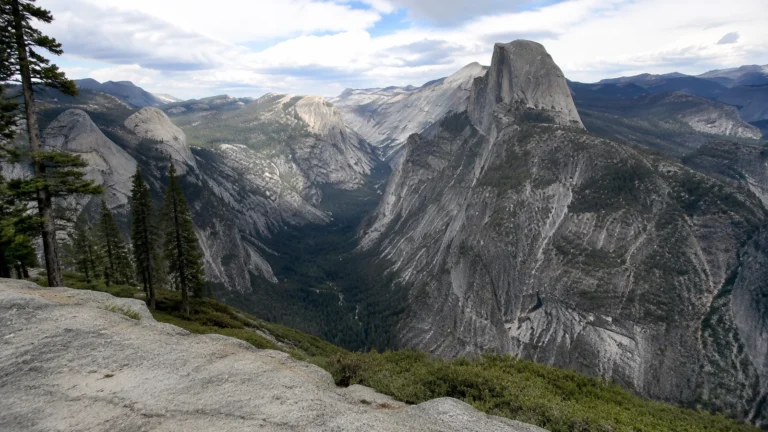 Granite domes and a deep mountain valley