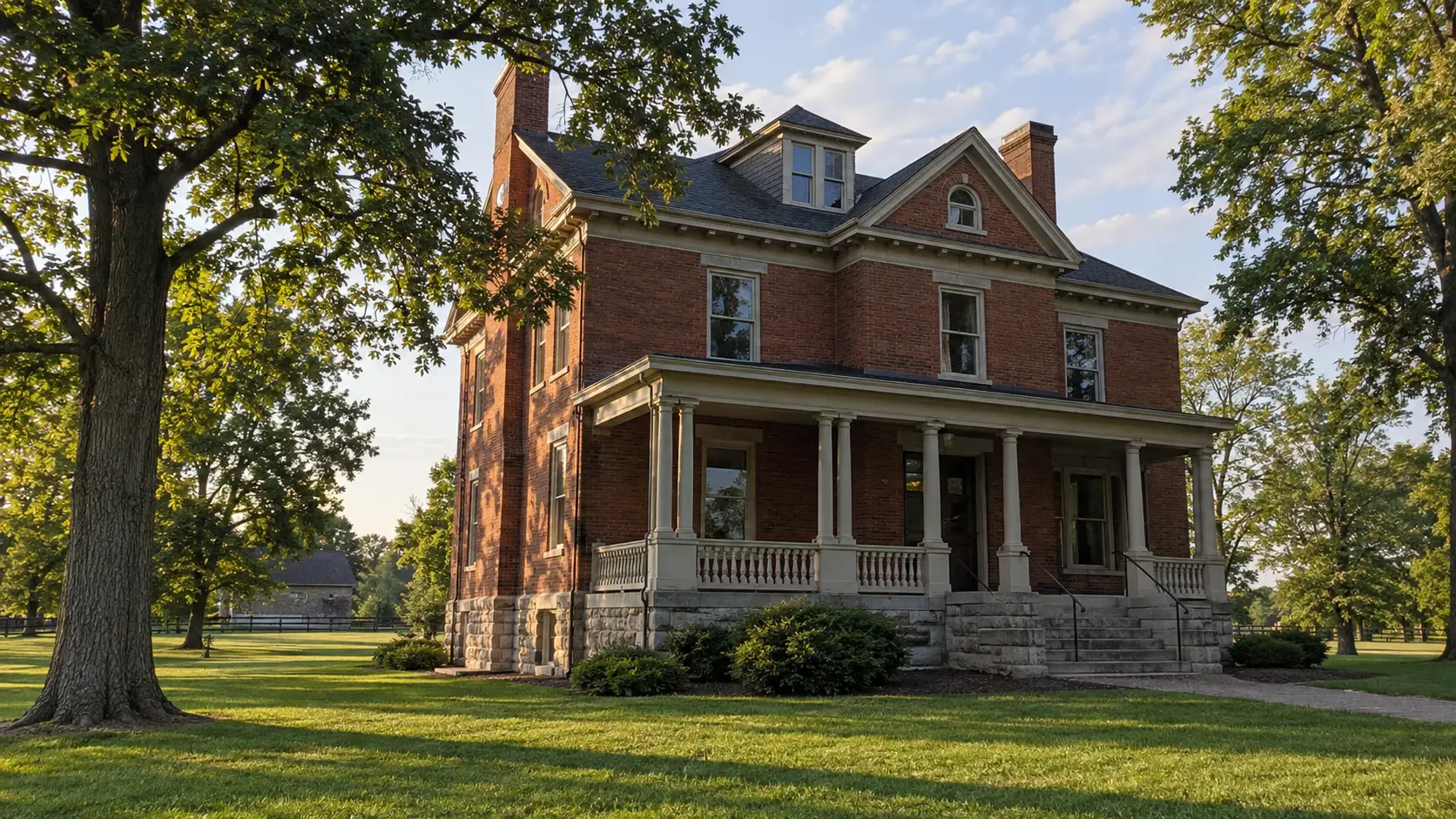 Youngsholm house beneath mature trees at Charles Young Buffalo Soldiers National Monument.