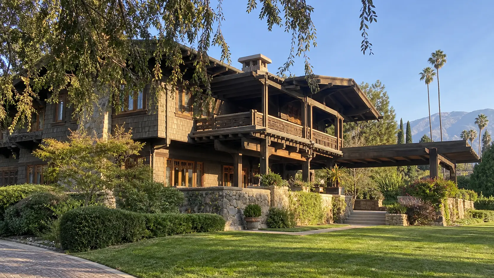 Craftsman exterior of the Gamble House in Pasadena.