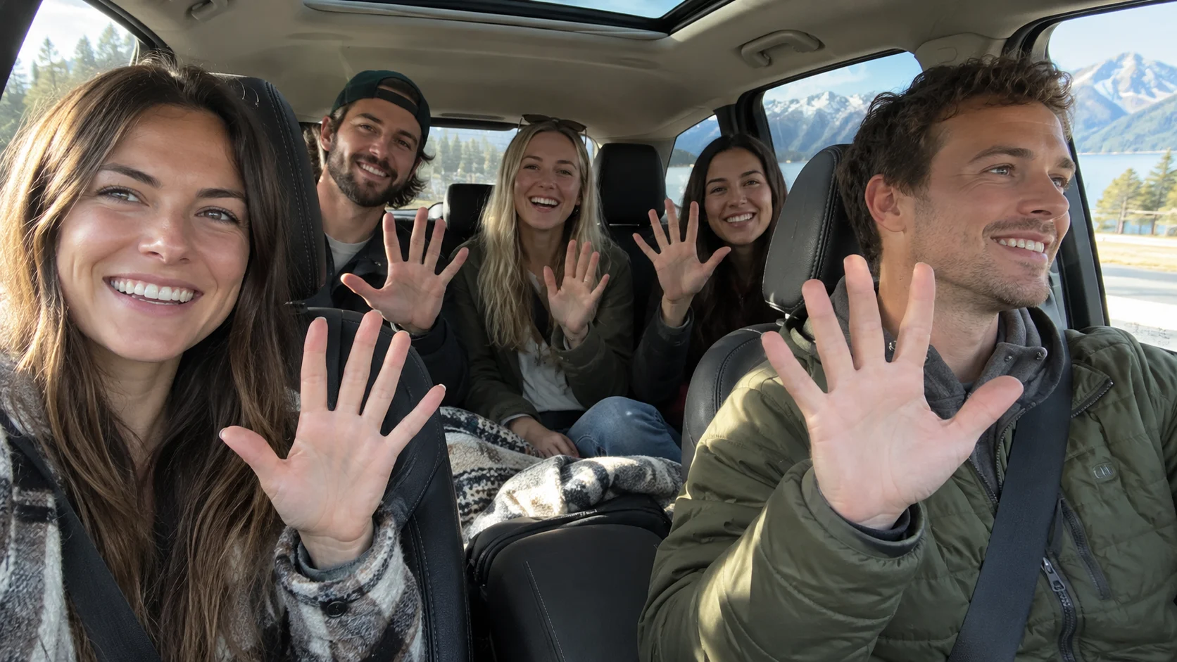 Friends holding up five fingers while playing Name Five.