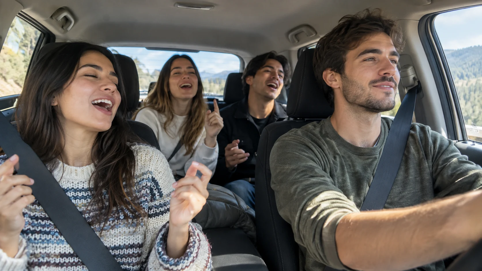 Passengers singing during a Song Association game.