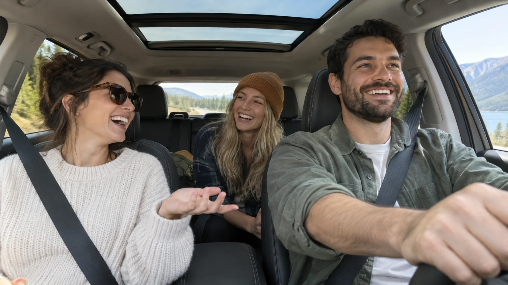 Passengers laughing during Two Truths and a Lie.