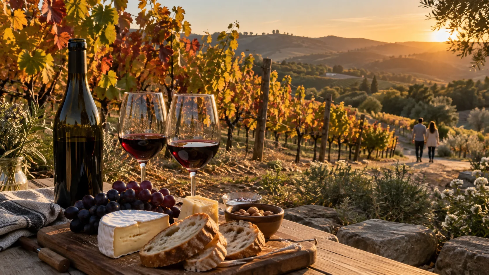 Wine-country picnic beside autumn grapevines in Napa and Sonoma