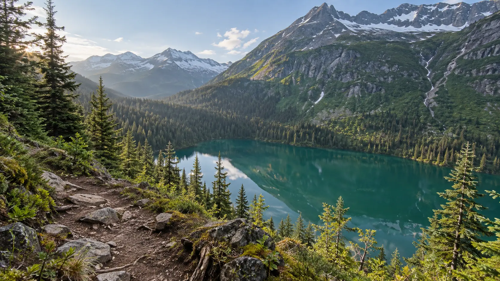 Lower Dewey Lake and mountain trail near Skagway