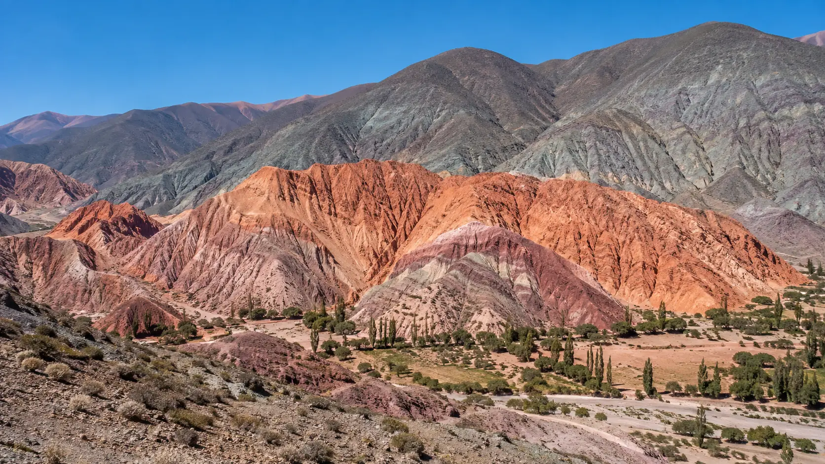 Multicolored Quebrada de Humahuaca mountains near Salta and Jujuy, Argentina