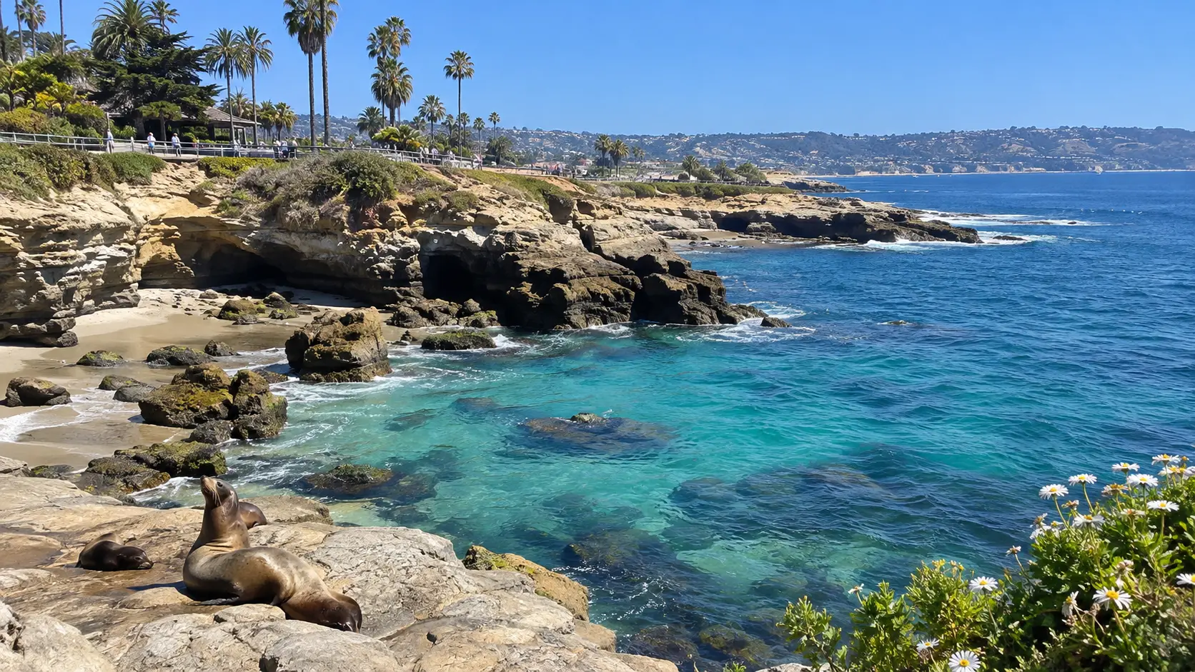 Sea lions and turquoise water at La Jolla Cove in San Diego