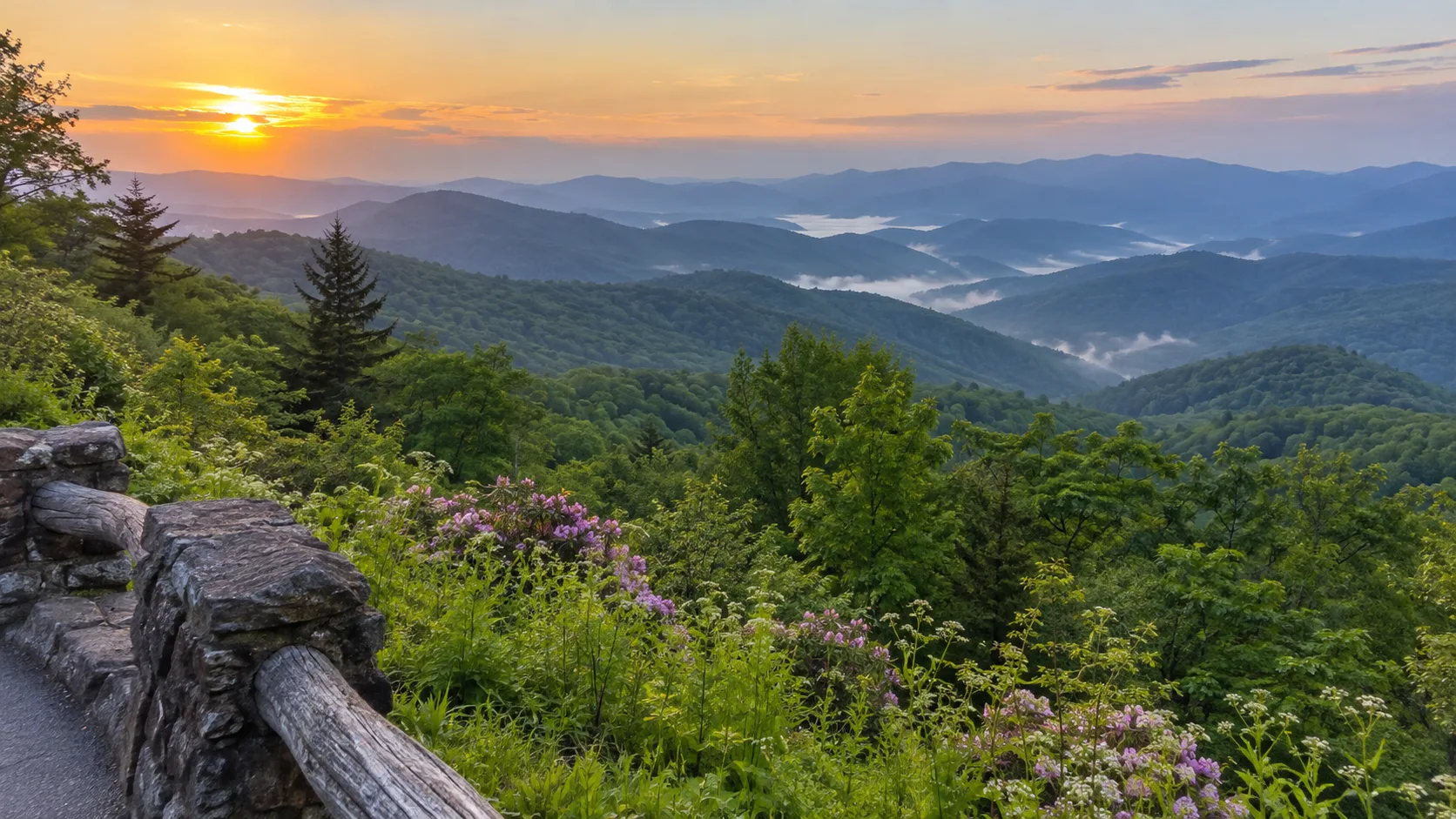 Layered ridges and fresh spring greenery in the Great Smoky Mountains.