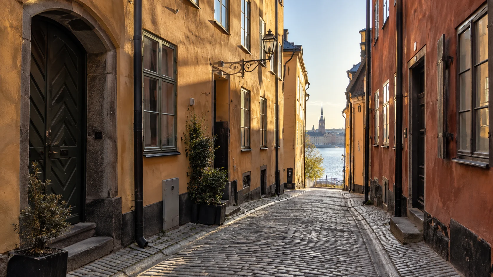 Colorful historic streets in Gamla Stan Stockholm