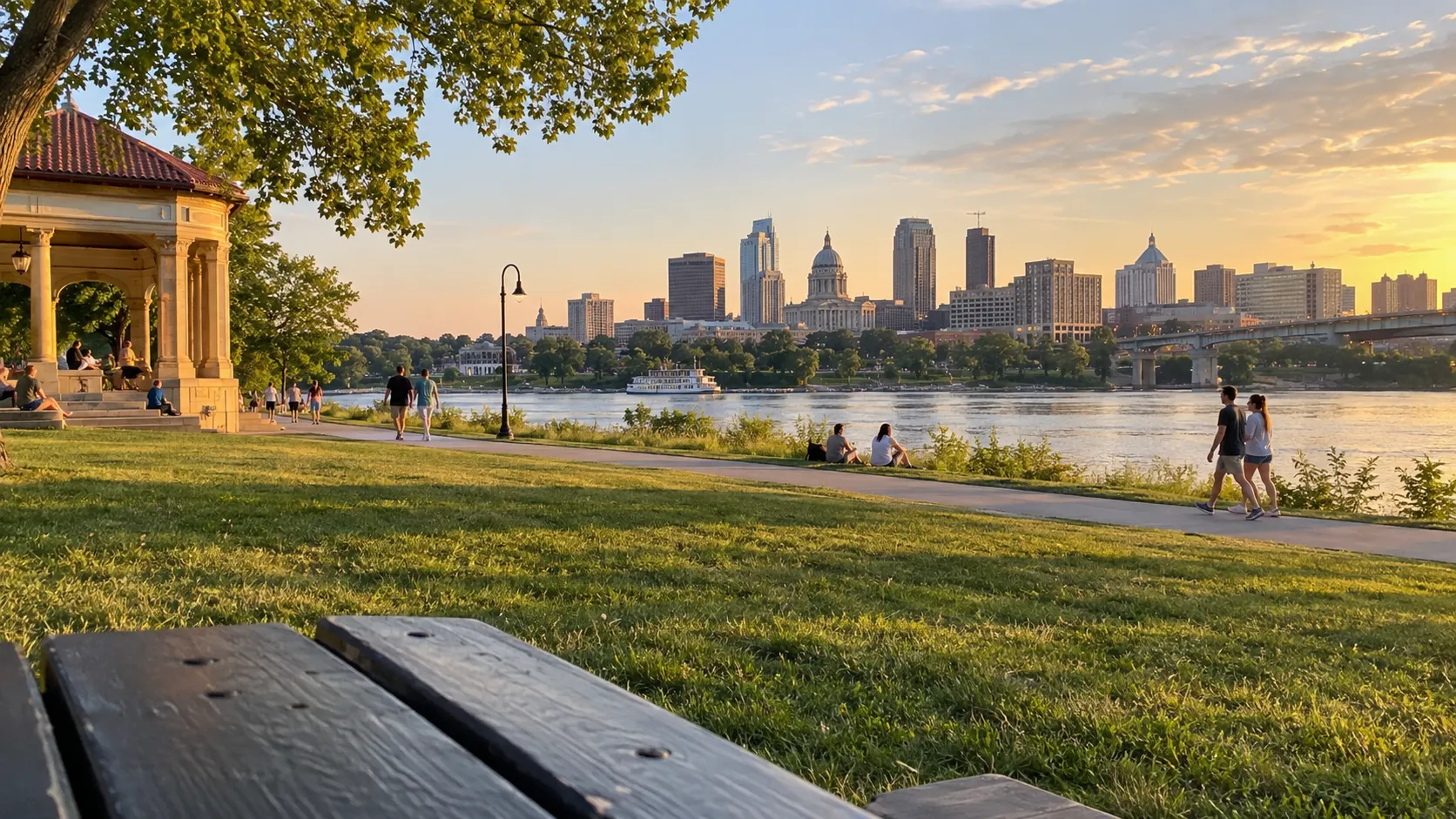 Saint Paul skyline across the Mississippi from Harriet Island Regional Park.