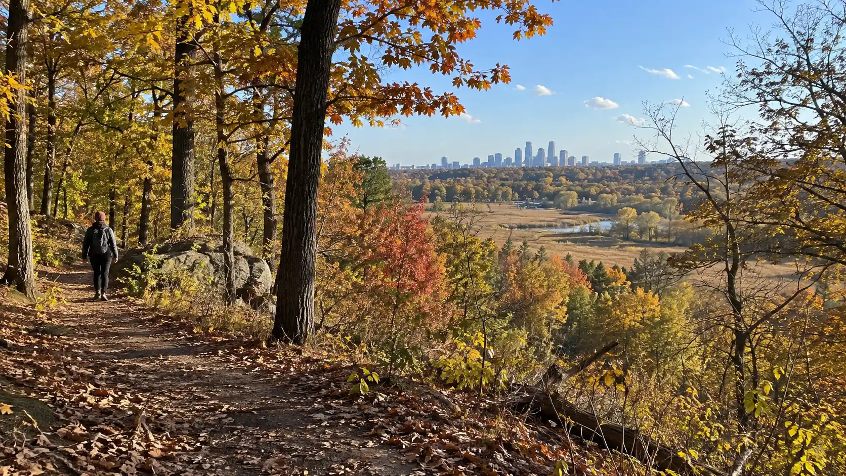 Forest hiking trail in Theodore Wirth Regional Park.