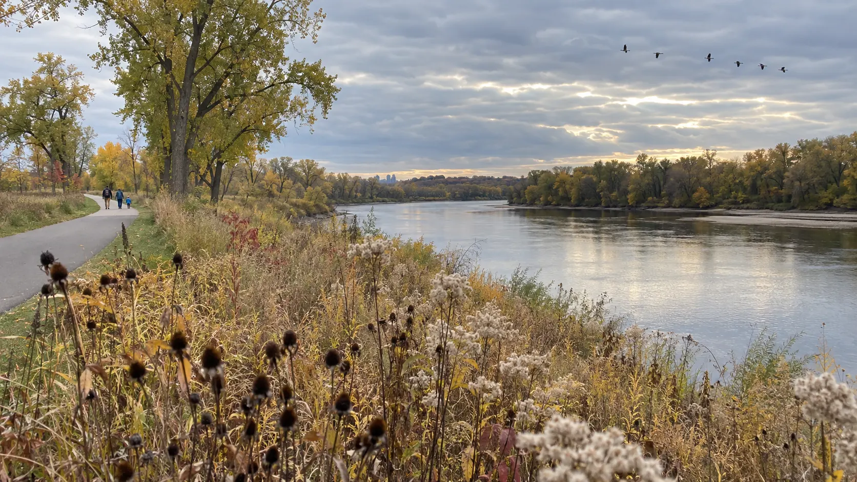Riverside trail through North Mississippi Regional Park.