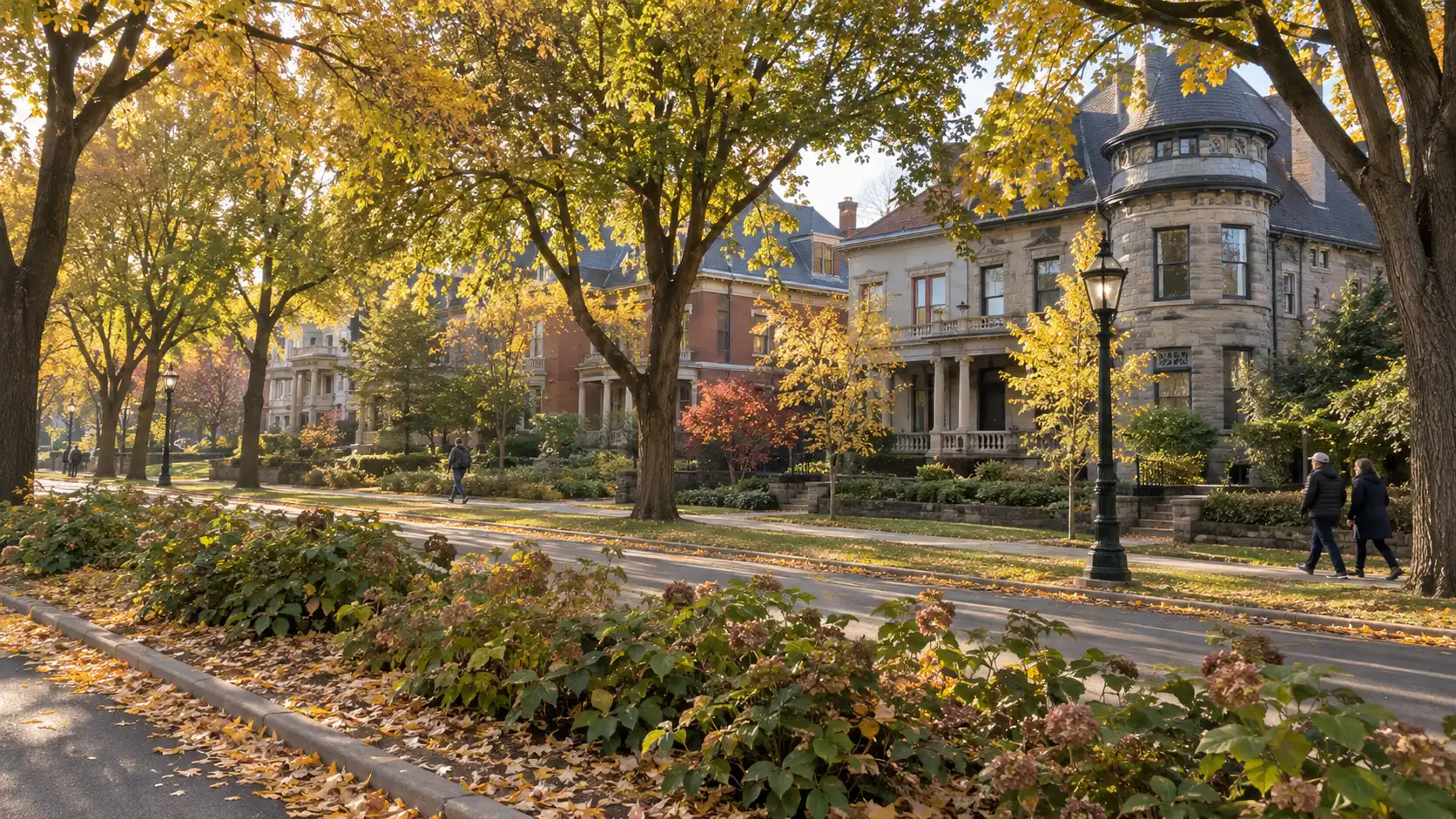 Historic Victorian homes lining leafy Summit Avenue in Saint Paul.