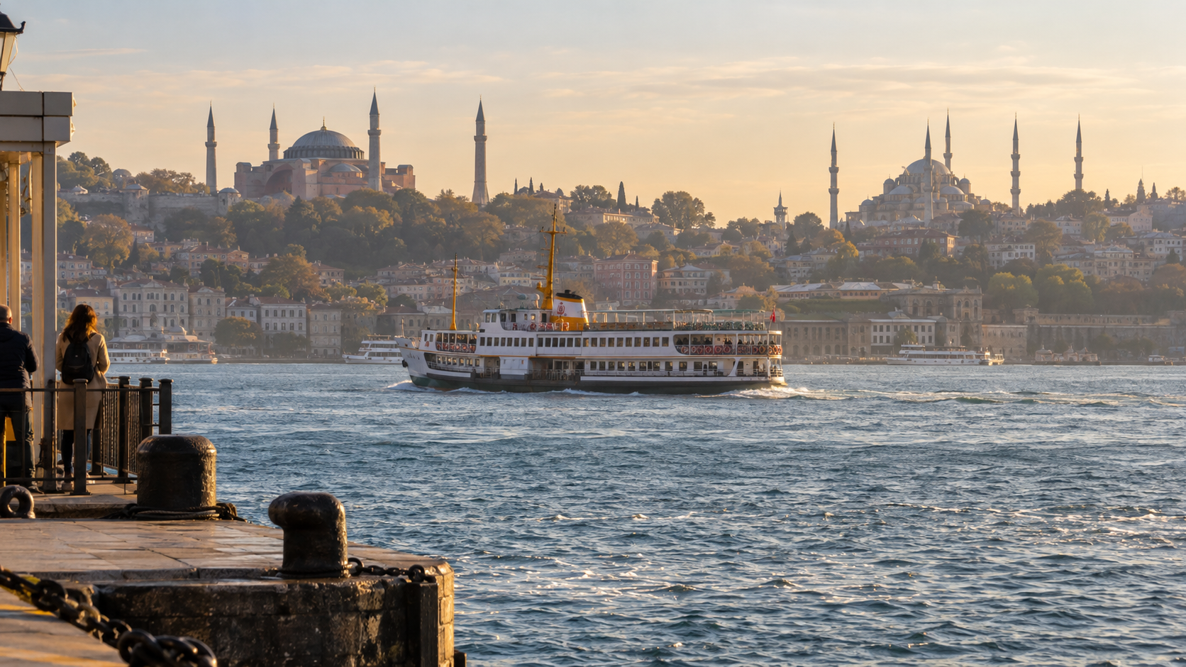 Istanbul skyline and Bosphorus viewed from the cruise port