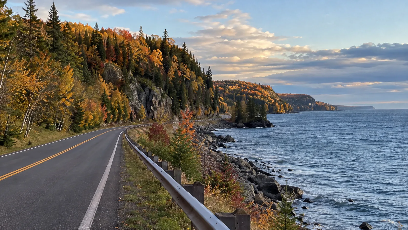 Forested Lake Superior road between Grand Marais and Bayfield.