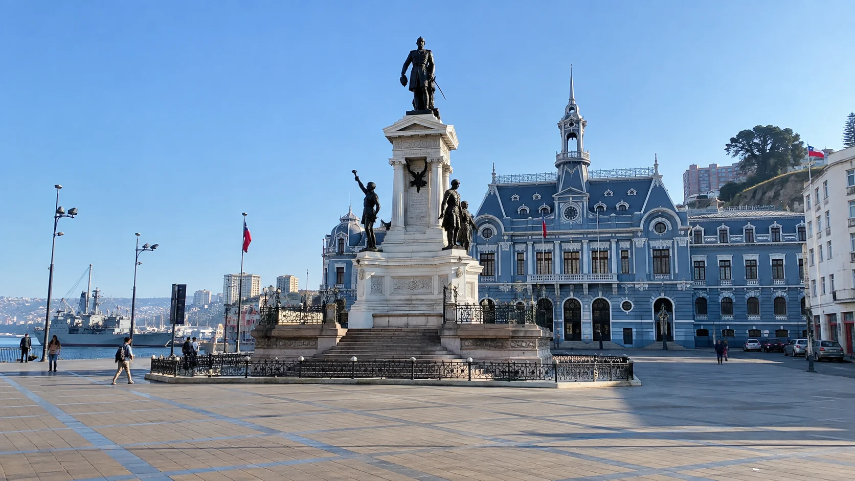 Plaza Sotomayor and the Monument to the Heroes of Iquique in central Valparaíso.
