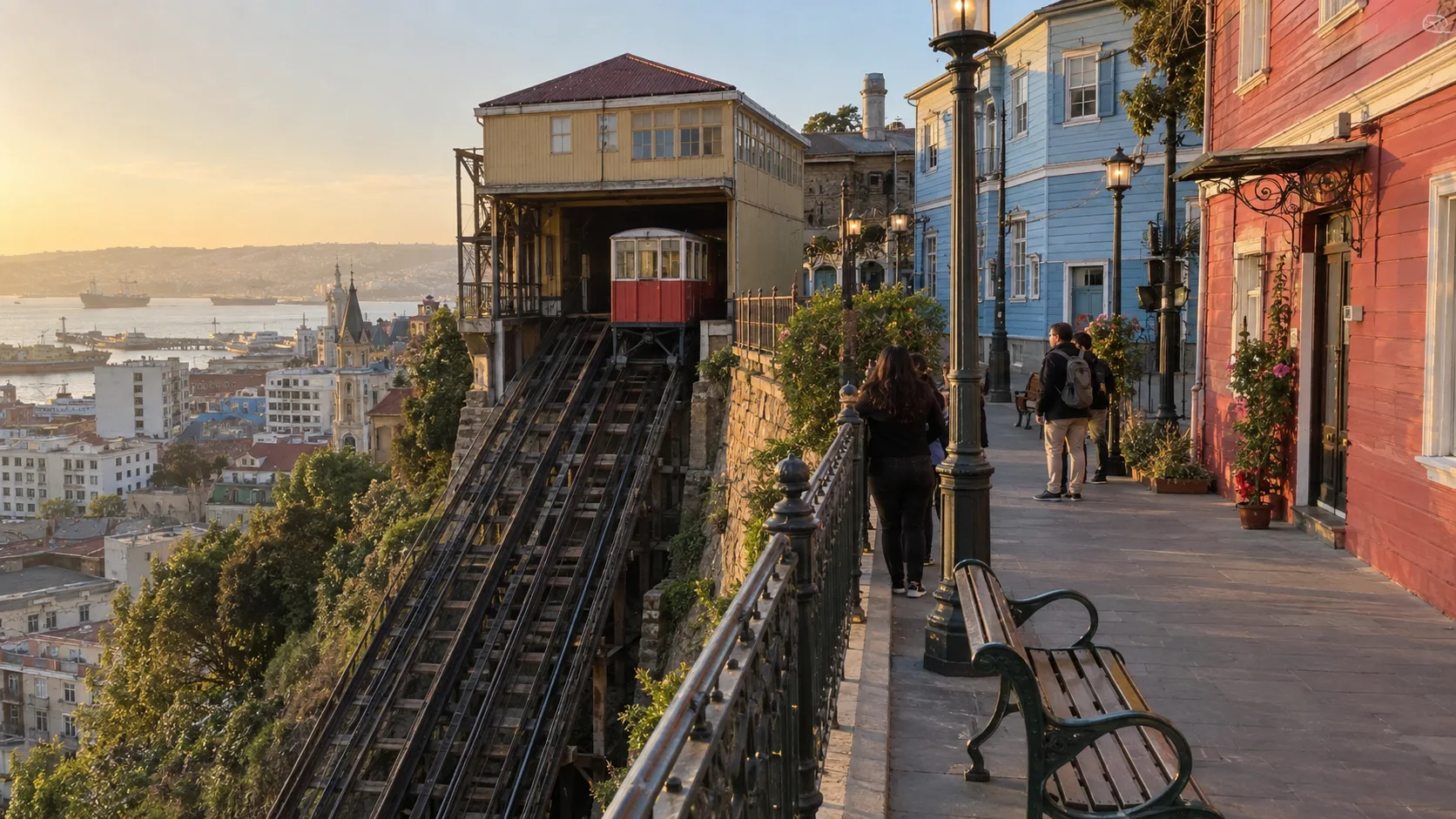 Paseo Dimalow and the upper station of Ascensor Reina Victoria in Valparaíso.