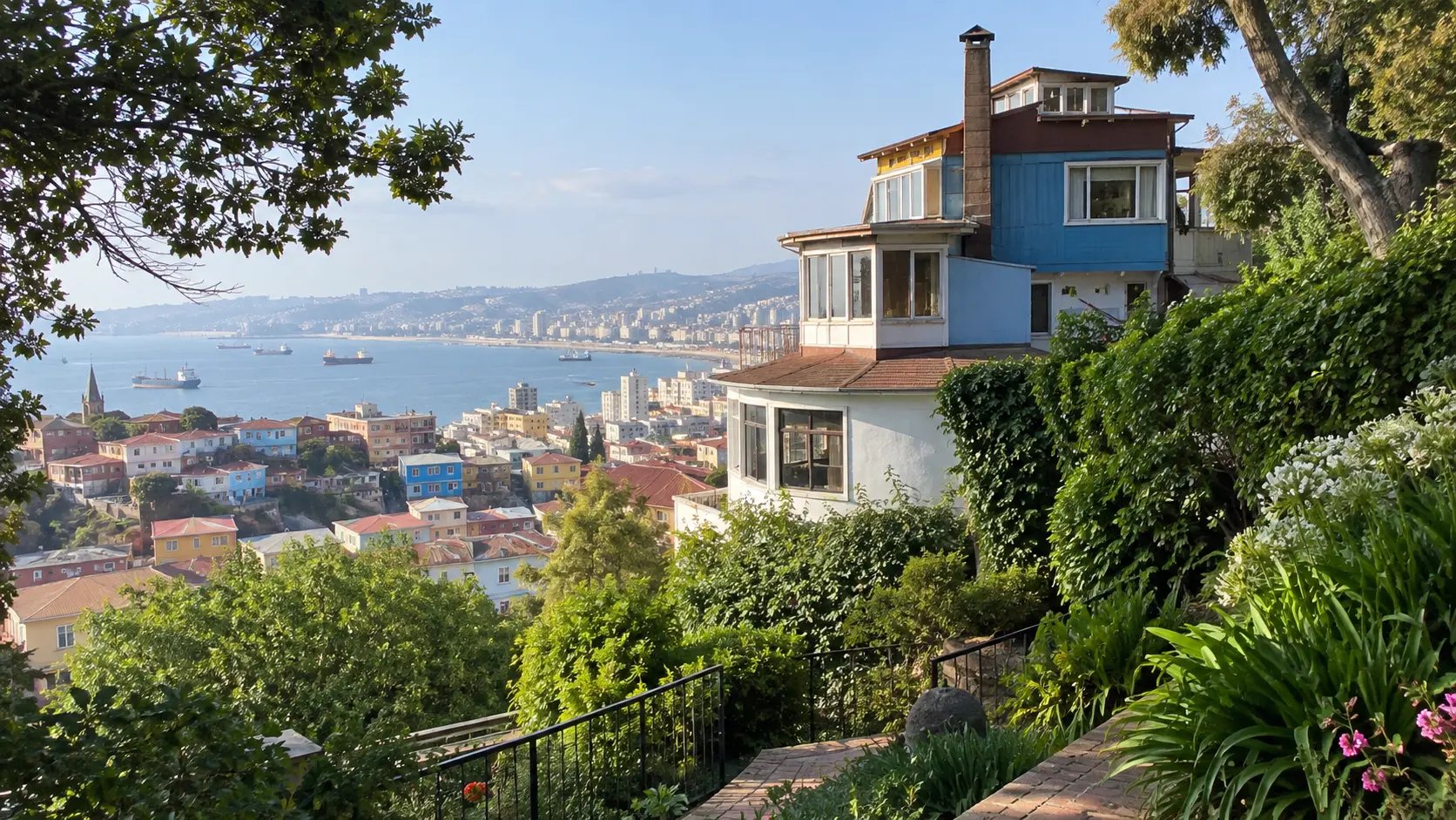 La Sebastiana house museum surrounded by hillside gardens in Valparaíso.