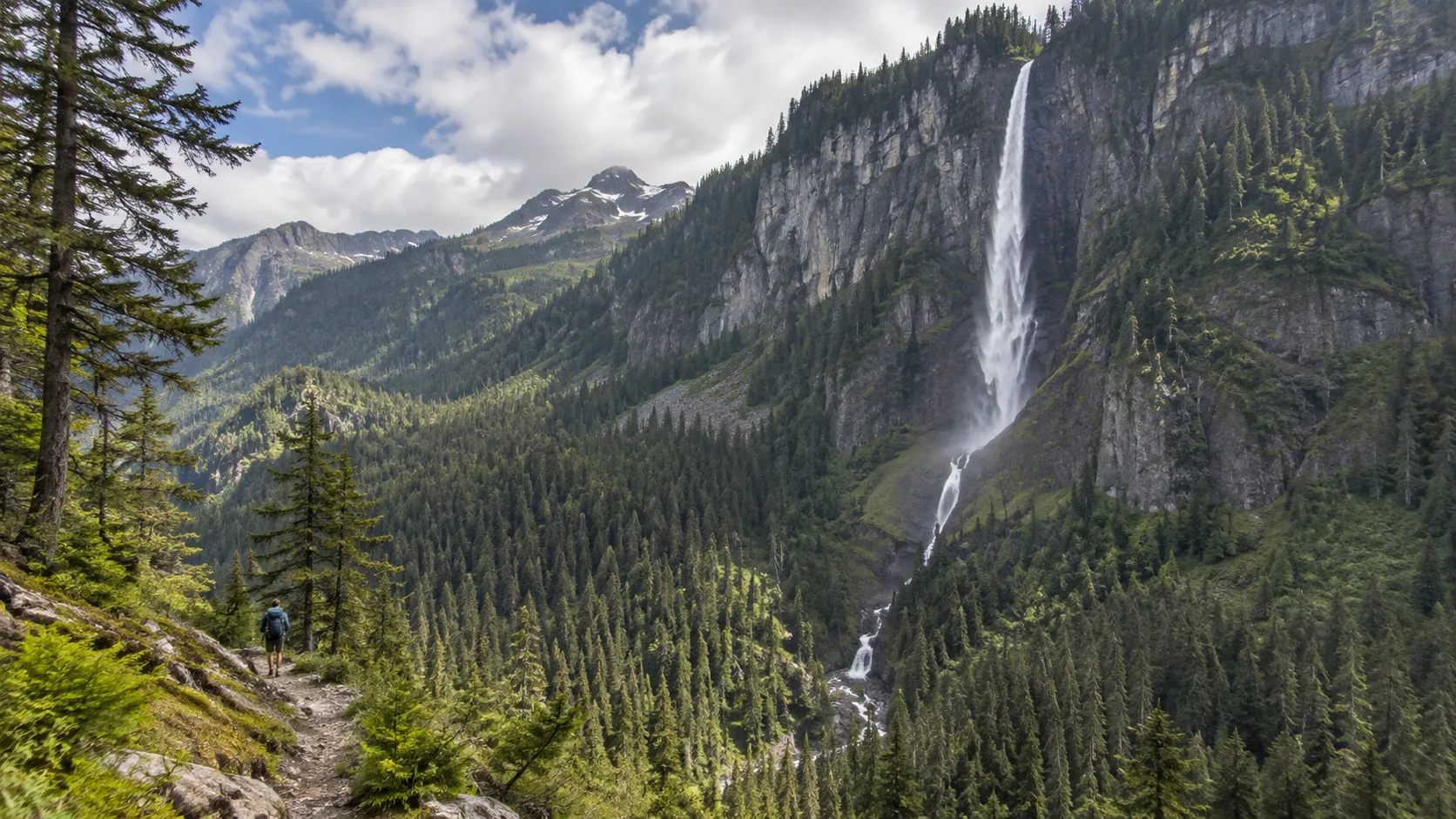 Della Falls dropping down a remote mountain face on Vancouver Island