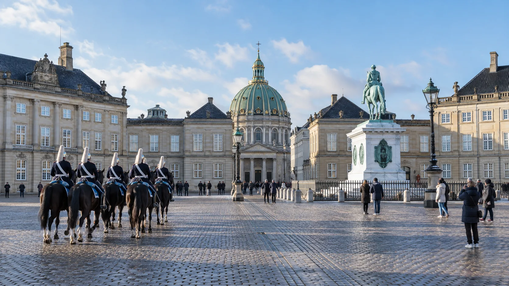Amalienborg Palace square and royal guard in Copenhagen