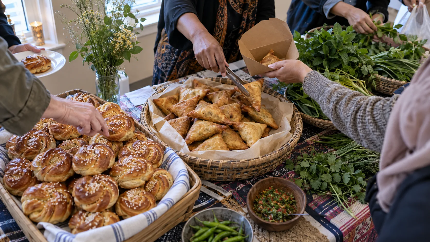 Scandinavian pastries and immigrant foods at a Minnesota market table