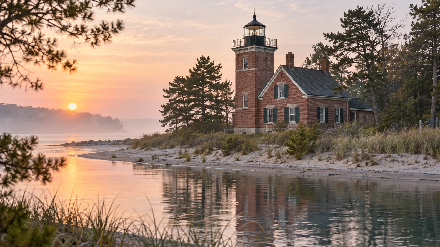 White River Light Station overlooking the channel where White Lake meets Lake Michigan