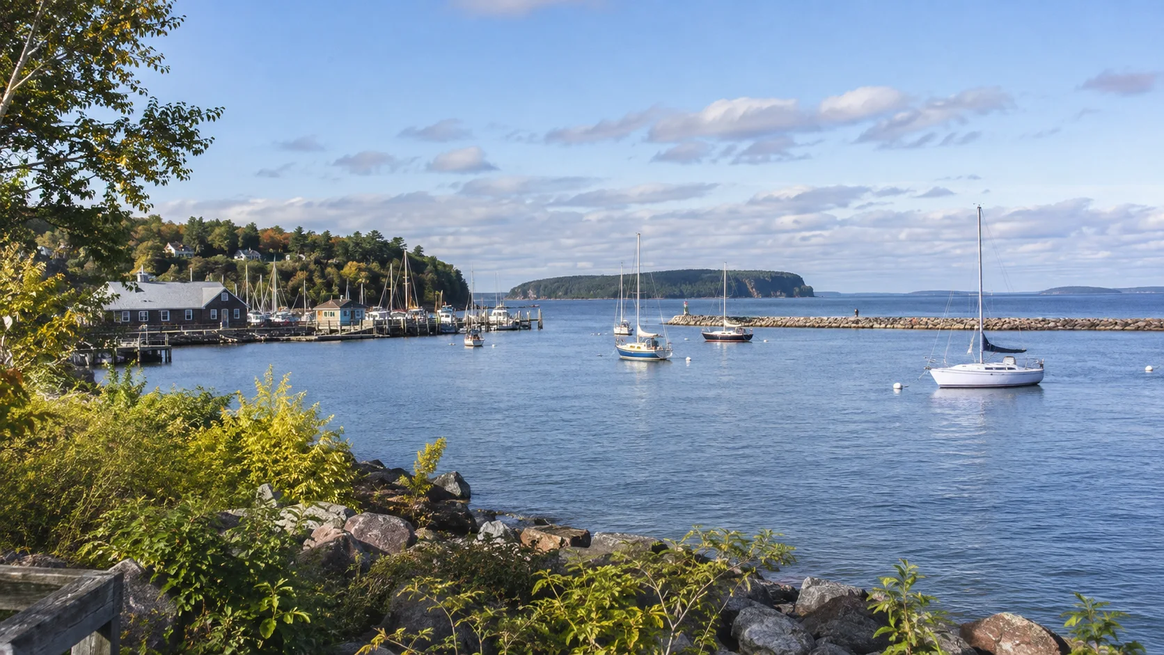Sailboats in Bayfield harbor on Lake Superior.