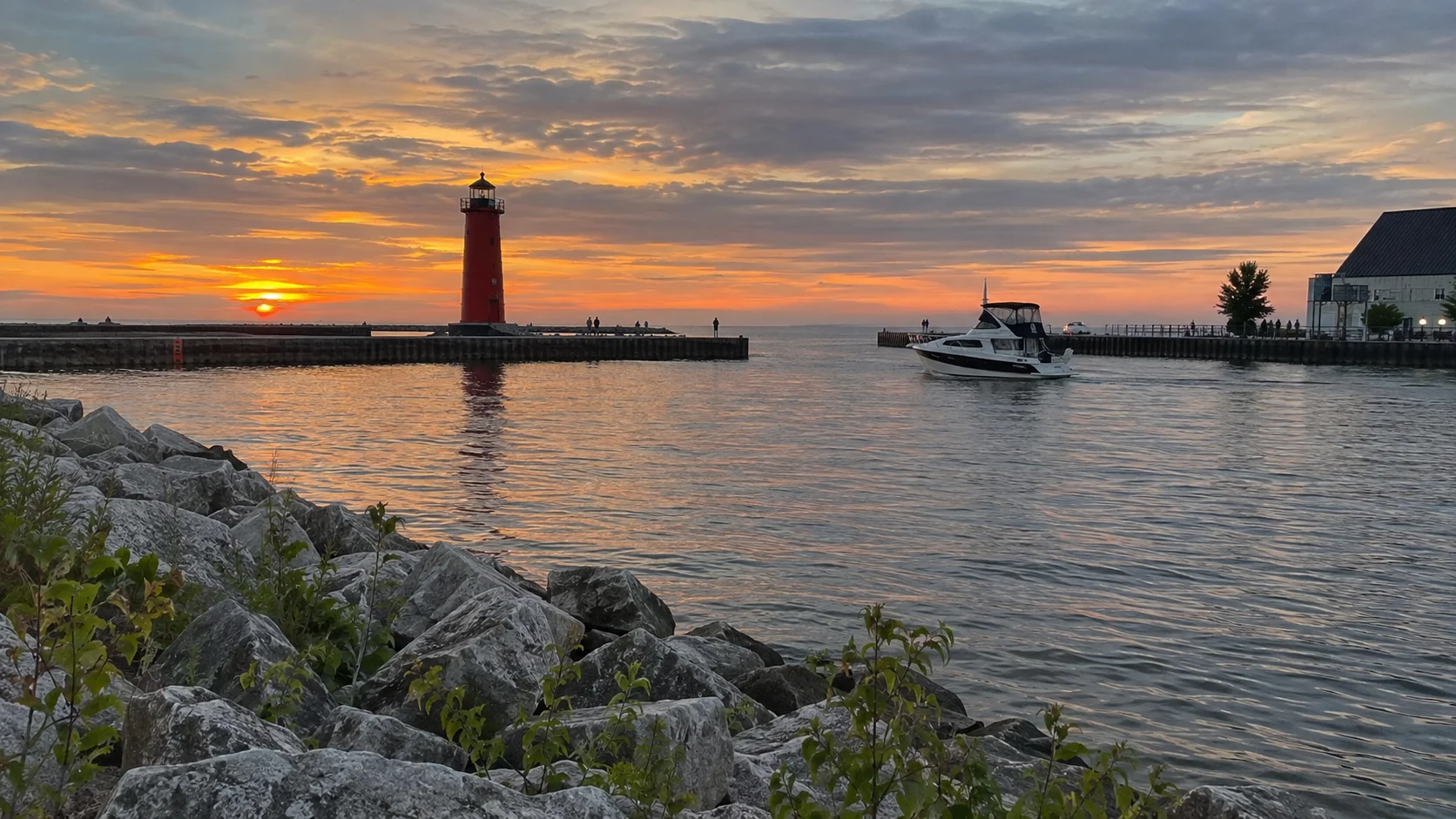 Sheboygan harbor and lighthouse on Lake Michigan.