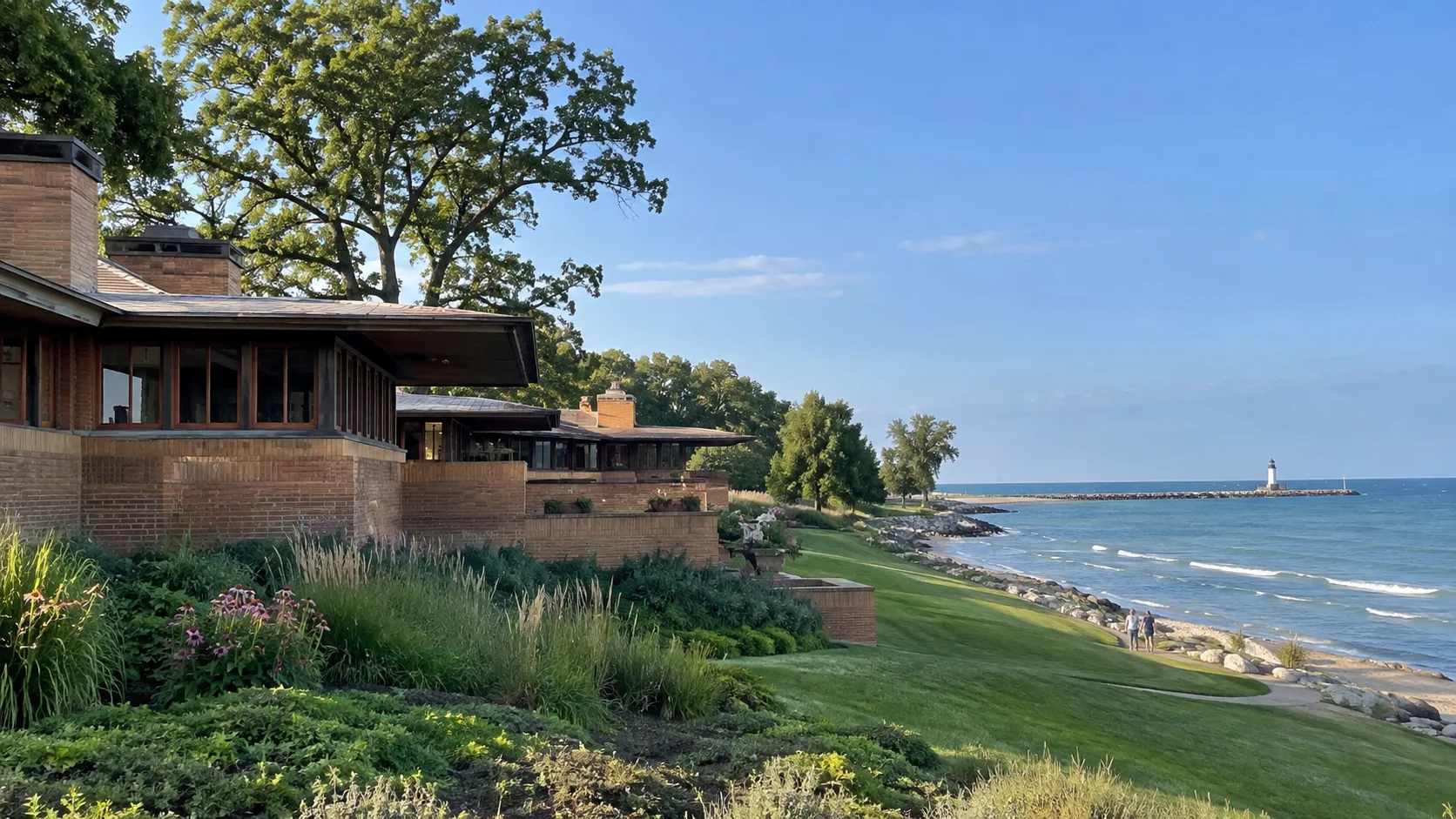 Prairie-style architecture and lakefront scenery in Racine.
